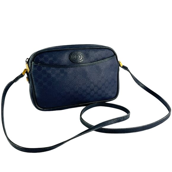 GUCCI Navy Blue Canvas Micro GG Monogram Camera Cross Shoulder Bag Made in Italy - Picture 1 of 16